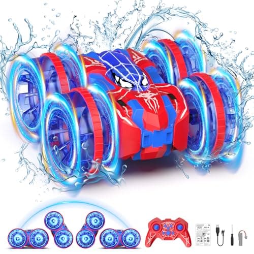 fygurso Waterproof Remote Control Car，4WD Land & Water 2.4 GHz RC Car Remote Control Boat，360°Rotation RC Stunt with LED Lights，Boys Girls Gifts All Terrain Water Beach Pool Toy - Image 1