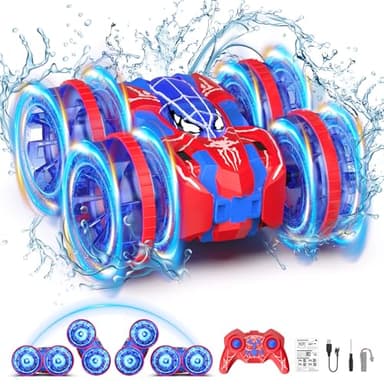 fygurso Waterproof Remote Control Car，4WD Land & Water 2.4 GHz RC Car Remote Control Boat，360°Rotation RC Stunt with LED Lights，Boys Girls Gifts All Terrain Water Beach Pool Toy - Image 1