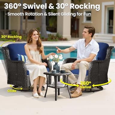 ovios 7-Pieces Patio Furniture Set with 42 Inch Fire Pit Table Swivel Chairs, Outdoor Wicker Sofa Couch Gliders Rocker, Modern High Back Conversation Set, Brown Rattan, Navy Blue - Image 2