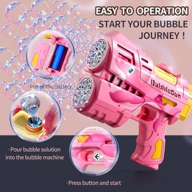 Jasny 2 Pack Rechargeable Dino Bubble Guns for Kids, LED Light Up Bubbles Machine Blower with 2 Bottles Refill Solution for Toddlers, Summer Wedding Toys Gift - Image 4