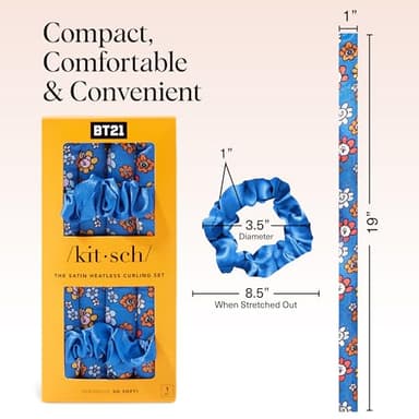 BT21 x Kitsch Satin Heatless Hair Curler Set - Heatless Curls Overnight, Hair Rollers for Soft Curls & Frizz-Free Styling, No Heat Curlers To Sleep in, Curling Rod Headband for Overnight Curl - BT21 - Image 5