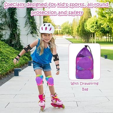 Knee Pads for Kids Adjustable Protective Gear Set with Mesh Bag Knee Pads and Elbow Pads Wrist Guard for Girls Kids Roller Skates Cycling Skateboard Scooter, 3-8 Years - Image 7