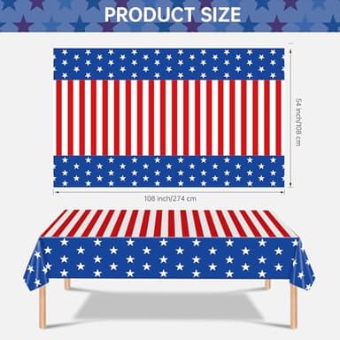 2 Pack 4th of July Tablecloth - Patriotic American Flag Table Cloth, Plastic Disposable Rectangle USA Star Stripe Table Cover for Memorial day, Fourth of July Independence Day Decorations, 54" x 108" - Image 3