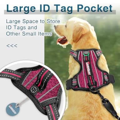 BARKBAY Dog Harness No Pull with ID Tag Pocket - Heavy Duty, Reflective, Easy Control for Large Dogs(Pink/Black,L) - Image 2