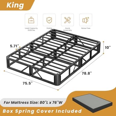 MAF Box Springs King Size 10 Inch, High Profile King Box Spring 3500 lbs Black Heavy Duty Metal Mattress Foundation with Easy Clean Fabric Cover, Easy Assembly - Image 2