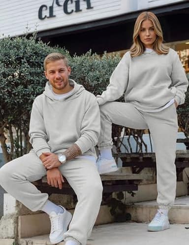 JMIERR 2 Piece Comfiest Airport Outfits Long Sleeve Essentials Hoodie Sweatshirt Joggers Baggy Sweatpants Track Suits Set Fall Casual Loungewear Tracksuit Sweatsuits Matching Sets, L, Light Grey - Image 4