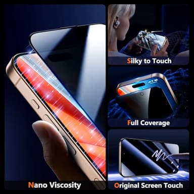 UniqueMe for iPhone 16 Pro Max Privacy Screen Protector, [Military Grade Shatterproof & 9H+ Hardness] Privacy Screen 16 Pro Max Tempered Glass Full Coverage Protection, 2 Packs - Image 4