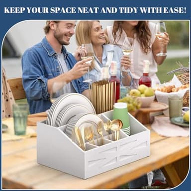 Paper Plate Dispenser,for Countertop,Paper Plate Holder for Kitchen Counter,Wood Rustic silverware holder,paper plate organizer for Fork Knife Spoons Plates,Silverware Caddy for Party,Camping - Image 8