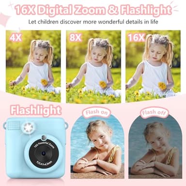 Radekly Instant Print Camera for Kids,Christmas Birthday Gifts for Age 3-12 Girls Boys，1080P HD Digital Video Cameras for Toddler,Kids Portable Toy with 3 Rolls Photo Paper，32GB Card-Blue - Image 3