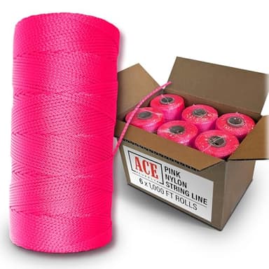 Pink Mason Line String Line - #18 Braided Nylon String - 6,000 Ft Length - Nylon Twine for Gardening Or Masonry Tools - Perfect Construction String for A String Level, Twine String for Gardening - Image 1