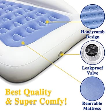 Inflatable Kids Travel Bed Toddler Air Mattress Set,Portable Blow Up Mattress Sleeping Bed Cot with Bed Rails and Electric Pump Ideal for Road Trip - Image 6
