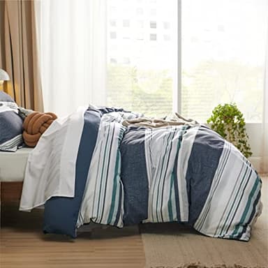 Bedsure Duvet Cover King Size - Reversible Striped Duvet Cover Set with Zipper Closure, 3 Pieces Blue Bedding Set with 8 Corner Ties and 2 Pillow Shams 20"x36" - Image 7