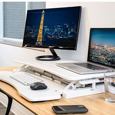 TechOrbits Standing Desk Converter - 37 Inch Adjustable Sit to Stand Up Desk Workstation, MDF Wood, Ergonomic Desk Riser with Keyboard Tray, Desktop Riser for Home Office Computer Laptop, White 37" - Image 6
