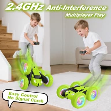 Remote Control Car, Stunt RC Cars, 2.4GHz Double Sided 360° Flips RC Crawler, Outdoor Toys for Kids Ages 4-8, Upgraded USB-C Modular Battery, 5 6 7 8 9 10 +Year Old Boys Birthday Gifts Green - Image 3