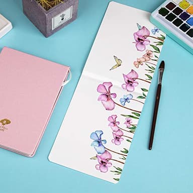 Paul Rubens Watercolor Journal, 100% Cotton 140 lb (300 GSM) Hot Pressed Watercolor Paper, 20 Sheets Sized 7.6’’ x 5.3’’ Travel Art Journal for Beginners and Experienced Painters (Pink) - Image 5