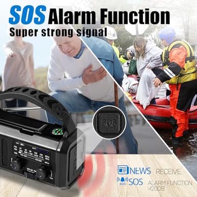 10000mAh Emergency NOAA/AM/FM Weather Radio, Type-C Charge, Solar Charging, SOS, 3 Modes LED Torch, Reading Lamp, Compass for Outdoor Survival (Black) - Image 6