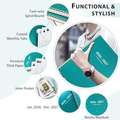 Ymumuda 2026 Planner-2 Year Monthly Planner 2026-2027, JAN.2026 - DEC.2027, 8.5" x 11", 26-27 Monthly Calendar,Large Planner with Spiral Bound, 24 Months Perfect for School Office Schedule - Turquoise - Image 5