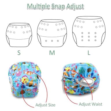 Wegreeco Baby & Toddler Snap One Size Adjustable Reusable Baby Swim Diaper (Coral, Small, 3 Pack) - Image 4