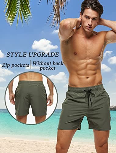 SILKWORLD Mens Swim Trunks Quick Dry Beach Shorts with Zipper Pockets,MQ18_Zip_Army Green,XX-Large - Image 2