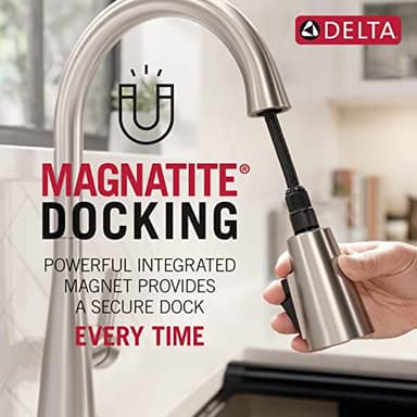 Delta Nicoli Brushed Nickel Kitchen Faucet with Pull Down Sprayer, Modern Single Hole Kitchen Sink Faucet, Single Handle, Stainless Steel 19867LF-SS - Image 3