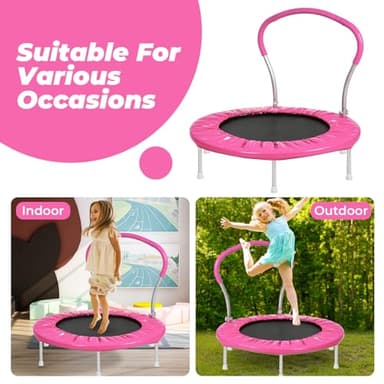 Roinoim 36 Inch Mini Trampoline for Kids with Handle, Indoor Round Toddler Trampoline, Pink - Image 8