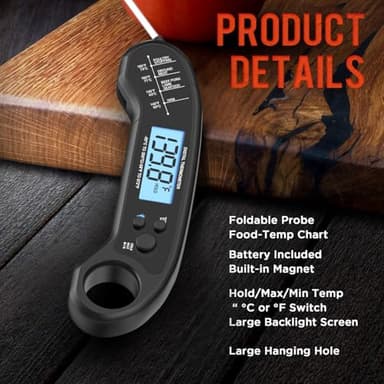 Meat Thermometer Digital, Instant Read Meat ThermometerI for Grill and Cooking, Waterproof Food Thermometer for Kitchen and Outside, BBQ, Turkey, Candy, Liquids, Beef - Image 4