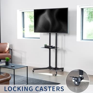 VIVO Mobile TV Cart for 32 to 83 inch Screens up to 110 lbs, LCD LED OLED 4K Smart Flat and Curved Panels, Rolling Stand with Laptop DVD Shelf, Locking Wheels, Max VESA 600x400, Black, STAND-TV03E - Image 4