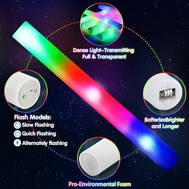 OLUPP 102 PCS Led Foam Sticks, Bulk Glow Sticks with 3 Colors Flashing, Light Up Baton Wands for Kids, Glow Sticks Party Supplies for party, Wedding, Raves, Concert, Camping, Sporting Events - Image 4