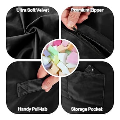 Homguava 5FT Bean Bag Chair Giant BeanBag with Memory Foam Filled, Comfy Bean Bag Chairs for Adults, Adult Bean Bag Chair with Dutch Velvet Cover for Living Room Bedroom-Black - Image 8