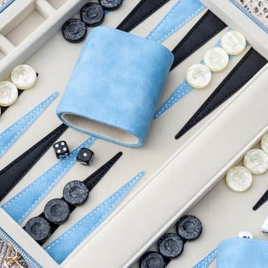 Lingle Backgammon Sets for Adults, Classic Board Game with Folding Leather Backgammon Case, Portable Travel Backgammon Game Set (Blue) - Image 2