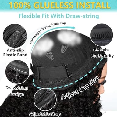 VFFTI Kinky Curly Half Wig Human Hair 200 Density 3 In 1 Drawstring Seamless Flip Half Wigs Wear Go Glueless Wigs Human Hair 18 Inch Curly Half Wig for Women Drawstring Headband Wig Beginner Friendly - Image 7