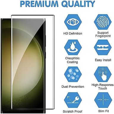 3 Pack Galaxy S23 Ultra Screen Protector, HD Clear Tempered Glass, Fingerprint Unlock, 3D Curved, Scratch Resistant, No Bubble for Samsung Galaxy S23 Ultra 5G Glass Screen Protector - Image 4