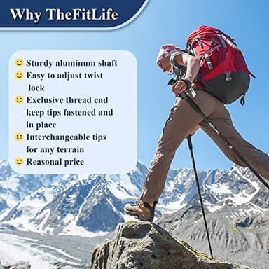 TheFitLife Trekking Poles - 2 Packs with Antishock and Quick Lock, Telescopic, Ultralight - For Hiking, Camping, Trekking - Image 3