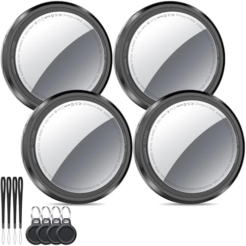 QCOQ Air Tracker Tags-4 Pack Black | Bluetooth Tracker Work with Apple Find My (iOS Only), Smart Tag with Protective Case/Keychain/Lanyard, Item Finder for Luggage/Key/Suitcase, Replaceable Battery - Image 1
