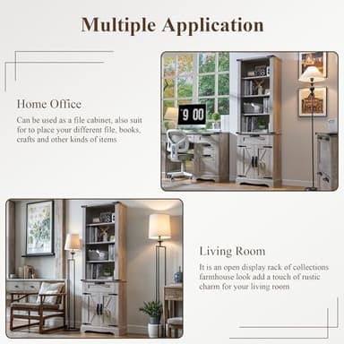 RedLemon Bookshelf with Storage Cabinet, 72" Tall Farmhouse Bookcase with Adjustable Shelves and Barn Door, 4 Tier Office Wood Bookshelf with Drawer for Office Library Living Room (Light Rustic Oak) - Image 5