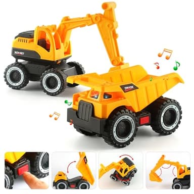 Dwi Dowellin Construction Carrier Truck Kids Toys,25.6" Semi-Trailer Toy with Excavator and Dump Truck,Gifts for Age 3 4 5 6+ Years Old Boys Girls - Image 3