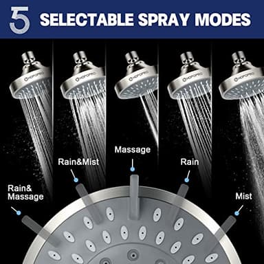 HOPOPRO 5-Mode High Pressure Shower Head - The Washington Post, NBC News, Today TV Show Recommended - High Flow Fixed Showerheads (4 Inch Brushed Nickel) - Image 2