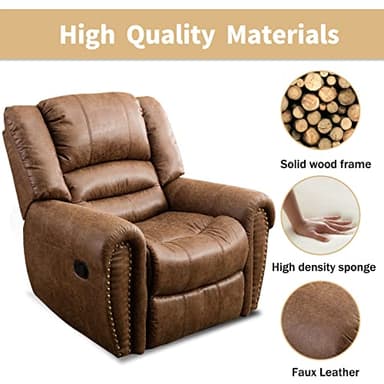 CANMOV Leather Recliner Chair, Classic and Traditional Manual Recliner Chair with Comfortable Arms and Back Single Sofa for Living Room, Nut Brown - Image 7