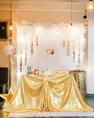 PartyDelight Sequin Tablecloth Sparkly Gold 50"X80" Rectangle for Wedding Party Christmas Decorations - Image 3