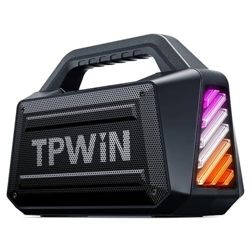 TPWIN Bluetooth Speaker - 80W Loud Rugged Outdoor Speakers, IPX6 Waterproof, 20H Playtime, Deep Bass, Lightshow, TWS, BT 5.3 Wireless, Portable for Travel Hiking Camping Beach Pool - Black