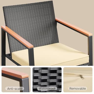 Gizoon 3 Pieces Rocking Patio Bistro Set with Anti-Scald Armrest, Outdoor Patio Wicker Furniture Set with Glass Table and Cushion for Garden, Yard, Porch - Image 6