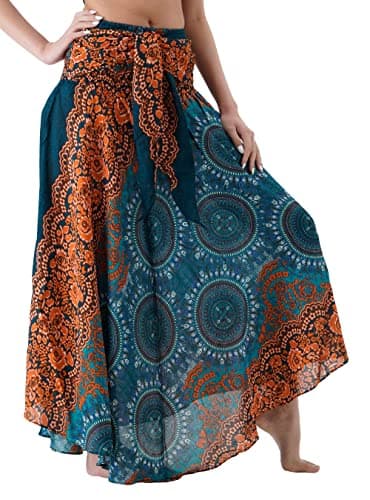 Long Skirts for Women Maxi Boho Skirt Hippie Clothes Bohemian Print (One Size, Bohorose Green) - Image 1