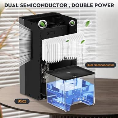 ToLife Dehumidifier for Home 95 OZ Water Tank, 1000 sq.ft Dehumidifiers for Basement Bedroom Bathroom with Auto Shut Off 7 Colors LED Light,Grey - Image 3