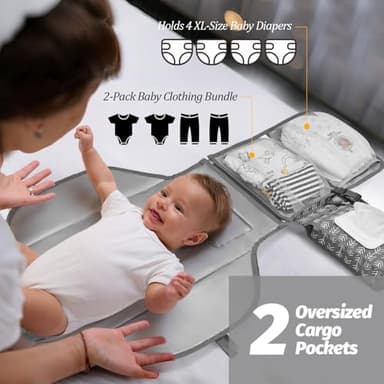 Portable Diaper Changing Pad - Changing Pad Portable with Wipes Pocket, Waterproof Diaper Changing Mat, Portable Changing Pad for Baby, Newborn Gift (Grey Arrows) - Image 3