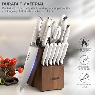 Knives Set for Kitchen, FIKSHOT 14PCS Kitchen Knife Set with Block, High Carbon Stainless Steel Full Tang Knife Sets Razor-Sharp Blade Professional Chef's Knife for Housewarming (WHITE) - Image 4