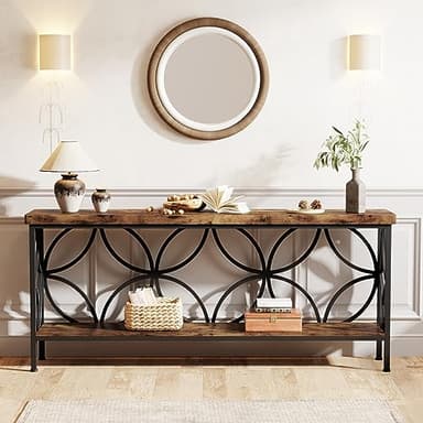 Tribesigns 70.9-Inch Narrow Sofa Table, Industrial Long Sofa Table Behind Couch, Entry Console Table with Storage for Entryway, Living Room, Foyer, Unique Design, Rustic Brown - Image 3