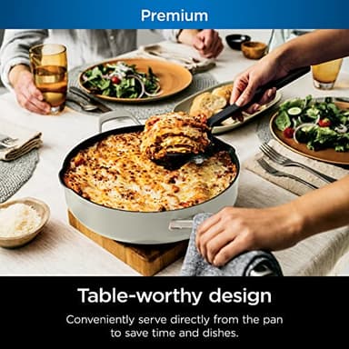 Ninja CW102WH Foodi NeverStick PossiblePan, Premium Set with 4-Quart Capacity Pan, Steamer/Strainer Basket, Glass Lid & Integrated Spatula, Nonstick, Durable & Oven Safe to 500°F, Vanilla Bean - Image 8