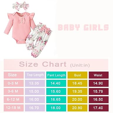 GDTOGRT Baby Girl Clothes Newborn Outfit Infant Ruffle Sleeve Romper and Floral Pants with Cute Headband Sets Baby Clothes for Girls 0-3 Months - Pink - Image 6
