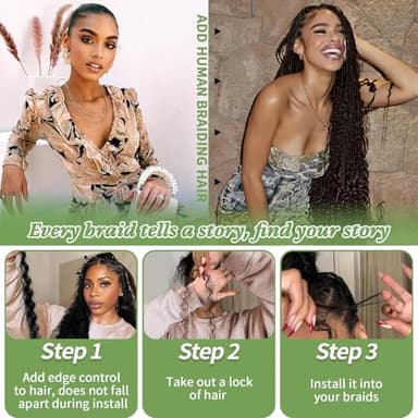 Human Braiding Hair for Boho Braids 120g 20 Inch 12A Deep Water Wave Bulk Human Hair Knotless Boho Braiding Curly 100% Virgin No Weft Extensions Bohemian Braids 3 Bundles/Pack Natural Color - Image 4