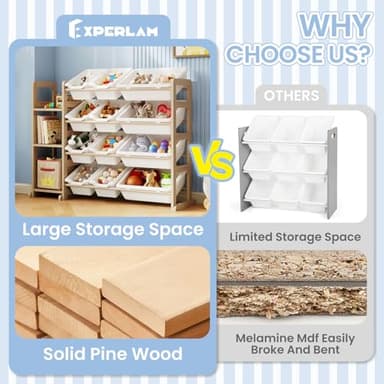 Toy Storage Organizer - Toy Organizers and Storage with Bookshelf, Toy Storage Shelf with 3 Shelves and 12 Storage Bins, Kids Bookshelf and Toy Storage for Kids Room, Playroom, Bedroom, Nursery, White - Image 3